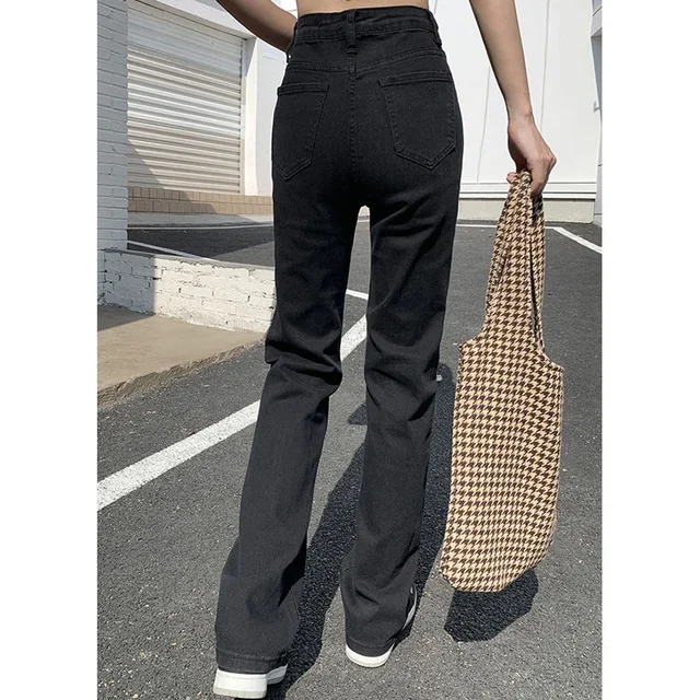 Femme coréenne taille haute Streetwear jambe droite jean filles Y2k vêtements pantalon femme mode noir Baggy Harajuku Denim pantalon – Image 6
