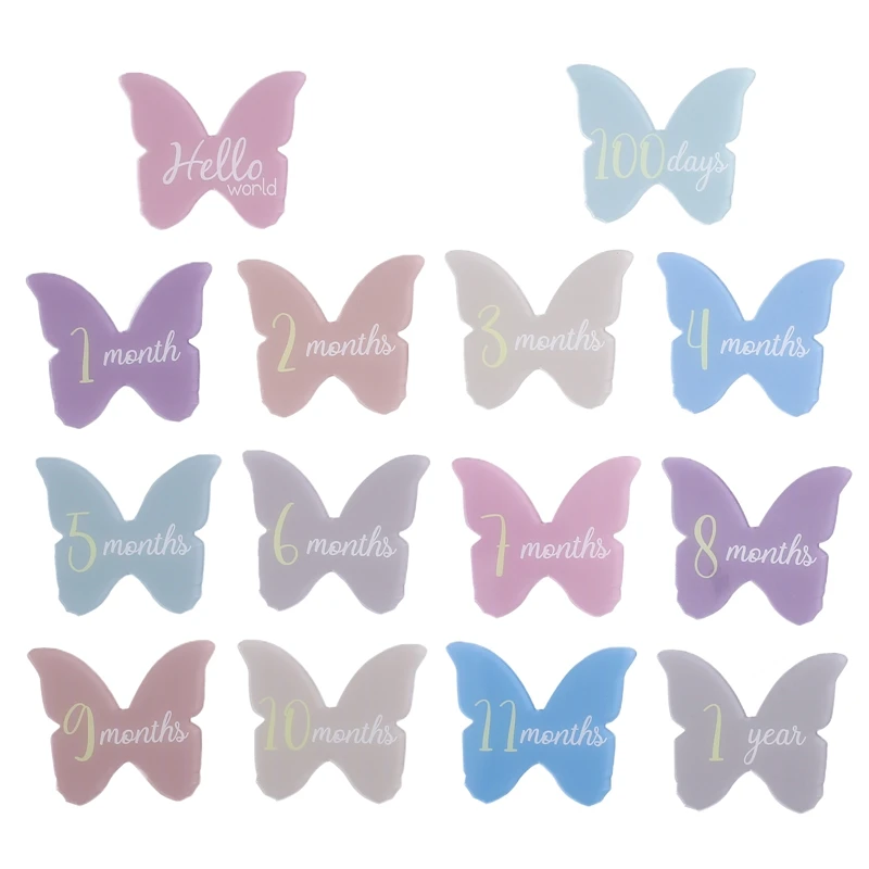 Cartes Mensuelles en Acrylique en Forme de Papillon pour Bébé, Accessoires de Photographie pour Nouveau-né, Cadeau de Naissance