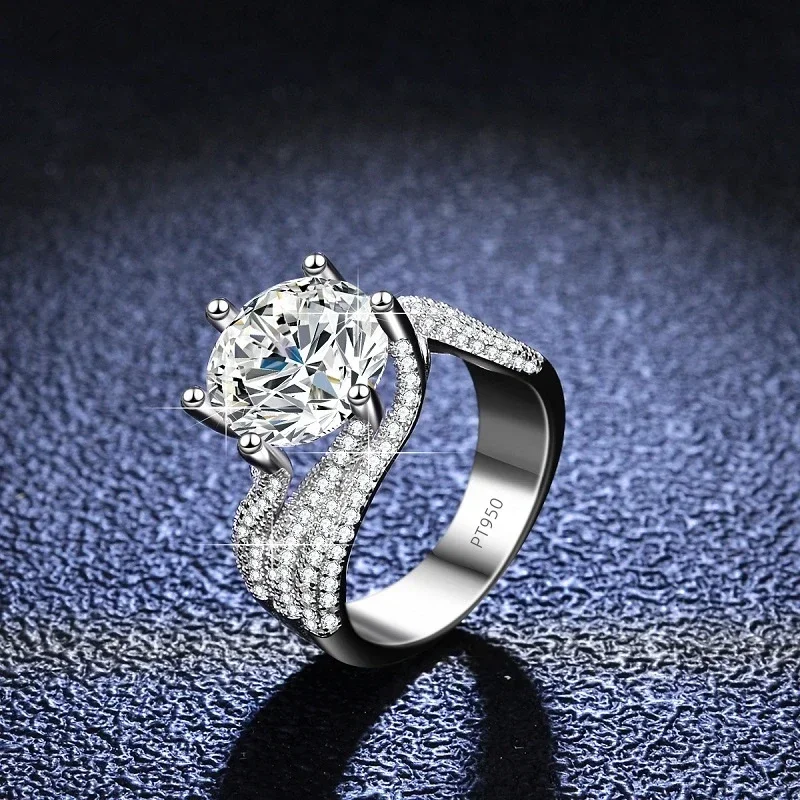 Bagues en diamant Moissanite pour femmes, haut de gamme, platine Pt950, 18k, 5 Carat, couleur D, bijoux de fiançailles, de mariage, magnifique