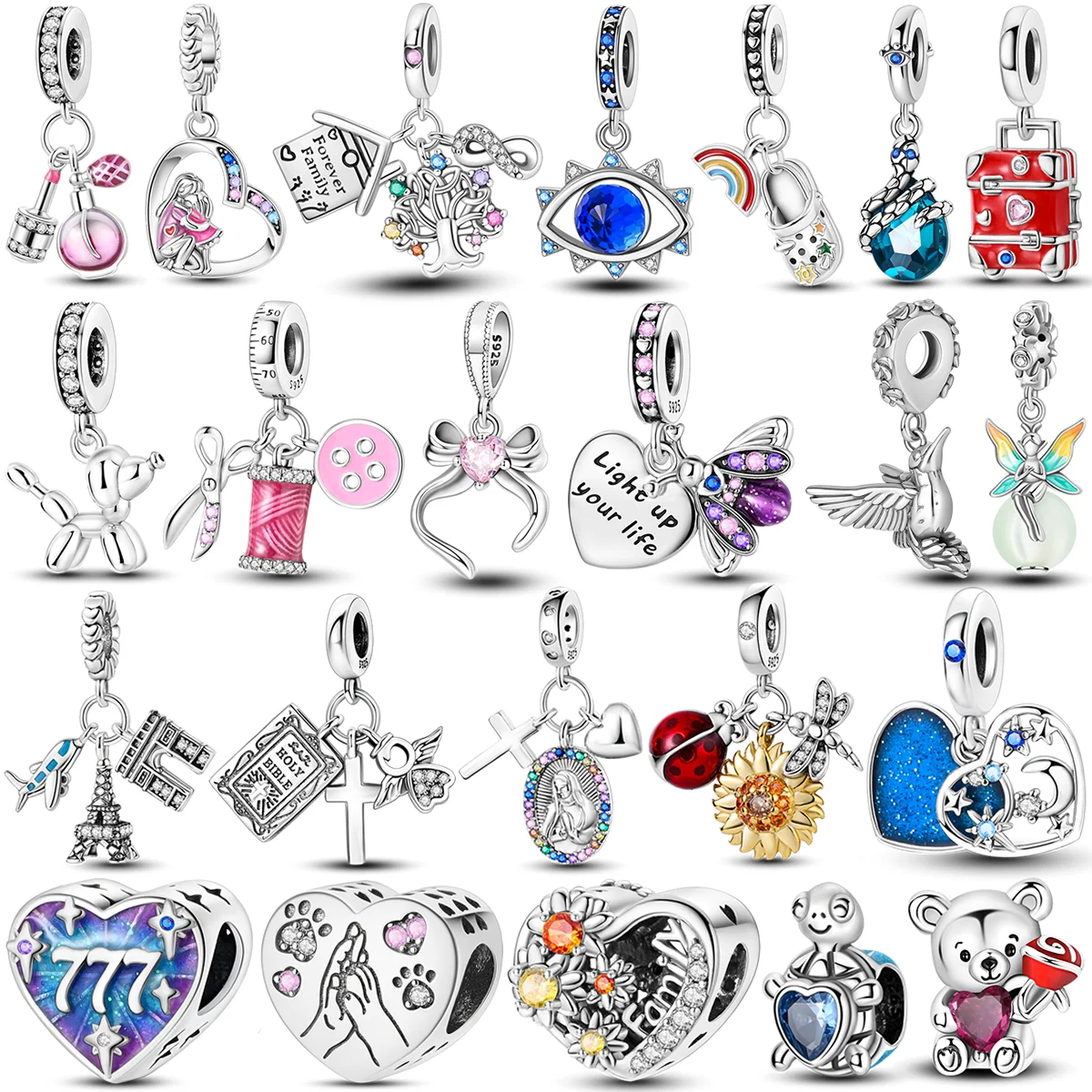 Ajustement Original Bracelet Bracelet breloques perle argent plaqué amour coeur pendentifs lumineux luciole balancent pour collier bijoux à bricoler soi-même