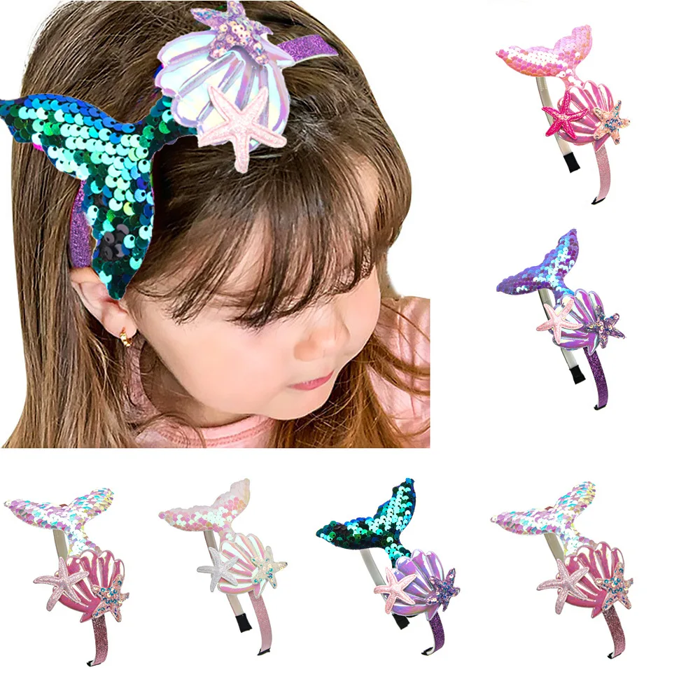 Filles bandeaux sirène chapeaux couleur paillettes coquilles brillant princesse doux enfants cheveux accessoires Photo accessoire fête bandeaux
