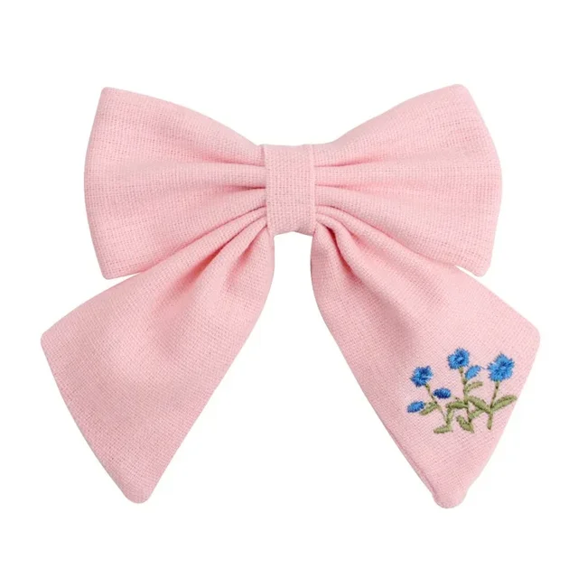 Pinces à cheveux avec nœuds brodés pour filles, épingles à cheveux solides, barrettes de ruban faites à la main, épingle à cheveux papillon pour enfants, vêtements de sauna coréens, mode – Image 4