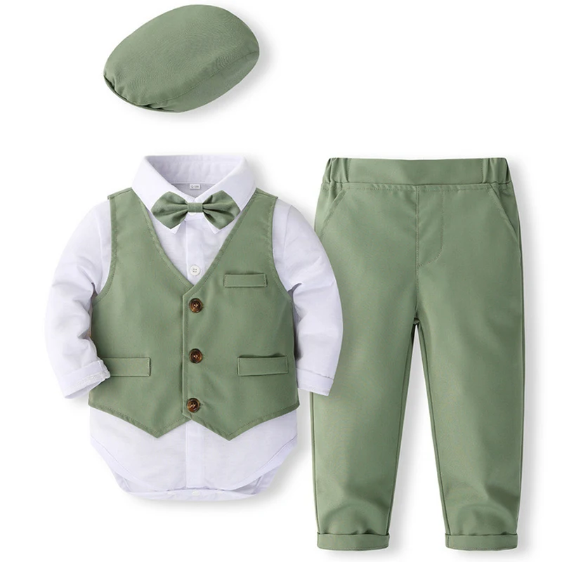 5 pièces ensembles printemps automne nouveau-né garçon vêtements mode coréenne Gentleman body + gilet + pantalon + cravate + chapeau bébé vêtements de luxe BC1684
