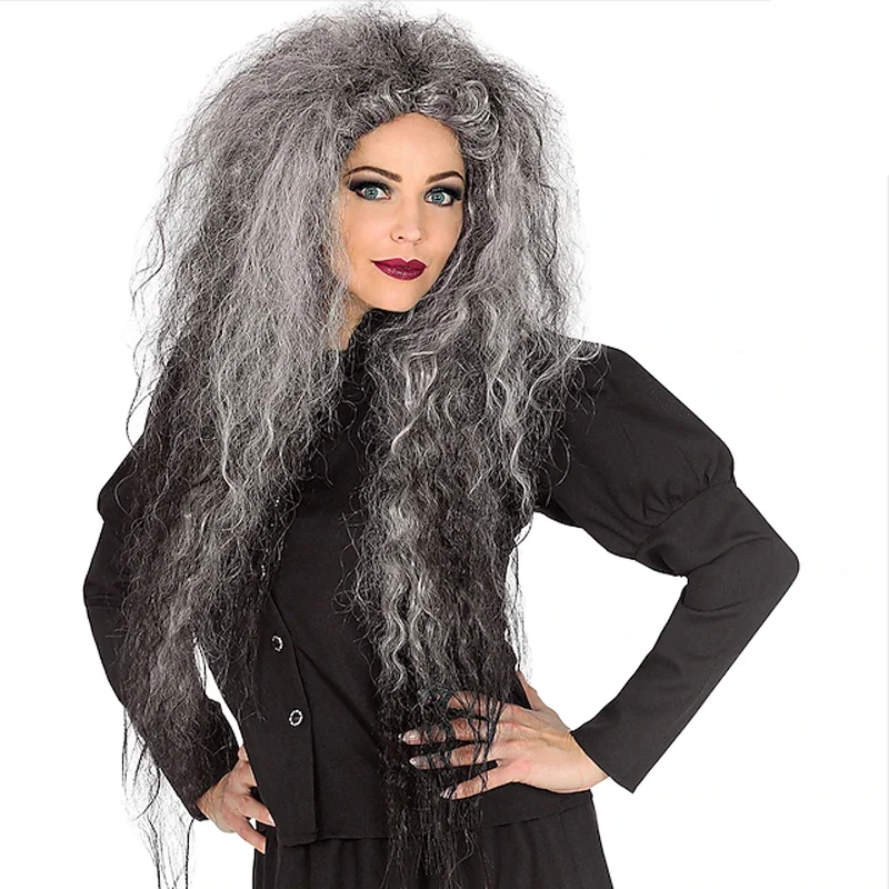 HAIRJOY cheveux synthétiques sorcières sauvages perruque gris Halloween Cosplay fête perruques