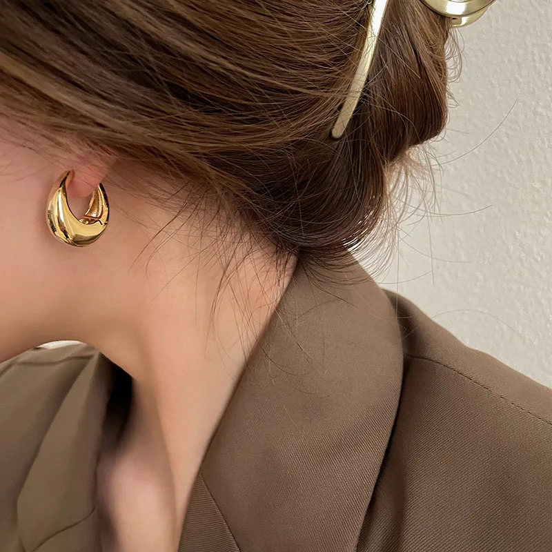 Boucles d'oreilles créoles épaisses en métal lisse en acier inoxydable pour femmes et filles, cerceaux ronds à la mode, bijoux Punk