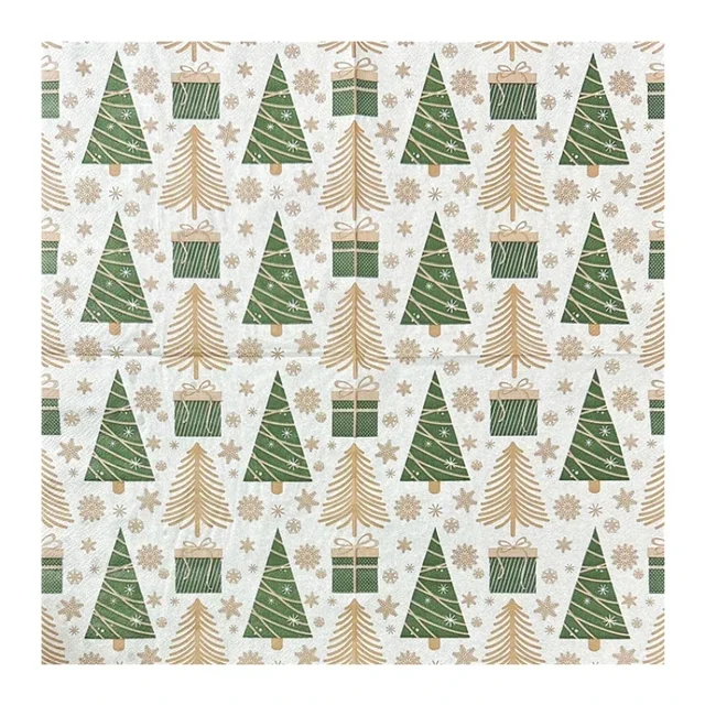 Serviettes colorées pour fête de noël, 20 pièces/pac, papier de soie imprimé arbre de noël, décoration Festive, tissu buccal, 33x33cm – Image 5