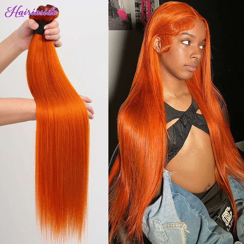 28 30 Inches Bone Straight Bundles Orange Ginger 100% Human Hair Virgin Raw Weave Colored Brazilian Bulk Braiding Hair Extension