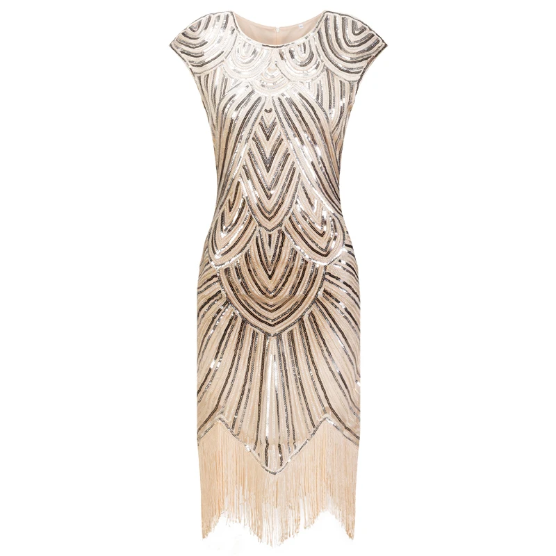 Robe à clapet Vintage des années 1920 pour femmes, tenue de soirée Gatsby Charleston, col rond, manches cape, paillettes, pompon, robes de Cocktail