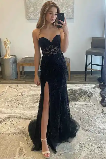 Robe de soirée longue en dentelle pour femme, robe longue sirène, robe maxi, sangle féminine, fête de Rh, quelle que soit la performance de mariage – Image 4