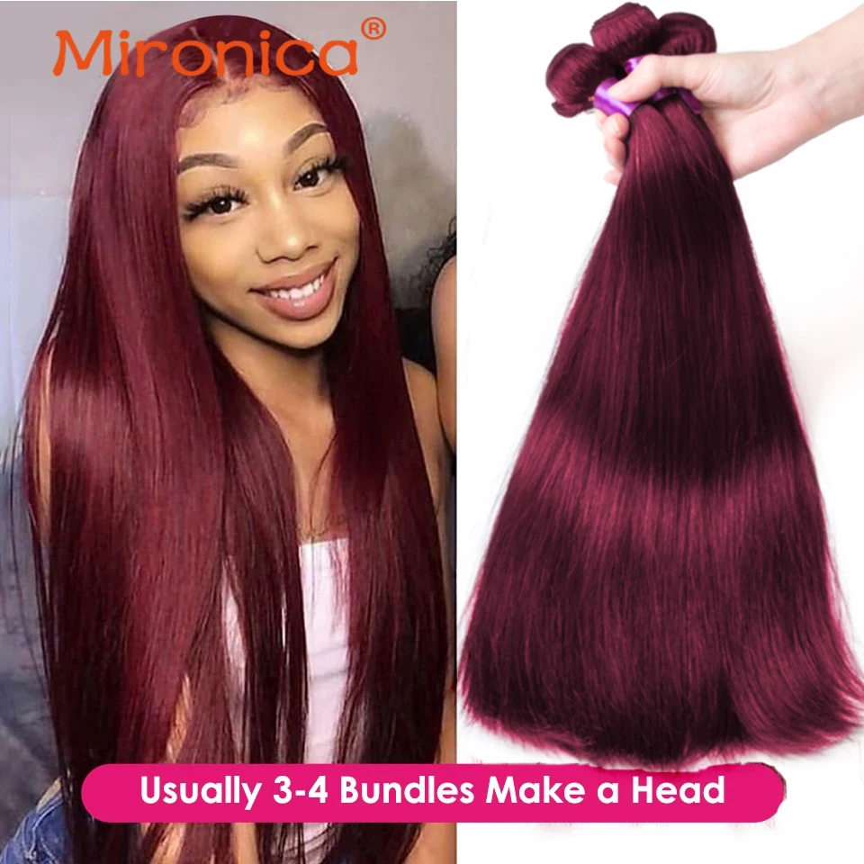 Straight Human Hair Bundles Brazlian Hair Extensions for African American 99J# Remy Hair Weaving Weft Human Hair Natural Pieces