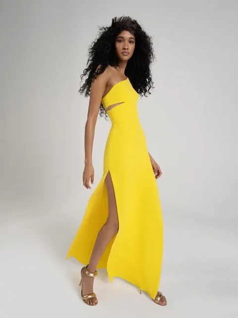 Robe fendue de soirée jaune pour femme, robe de club, jupe à ceinture dos nu, vêtements d'été, une initiative, belle