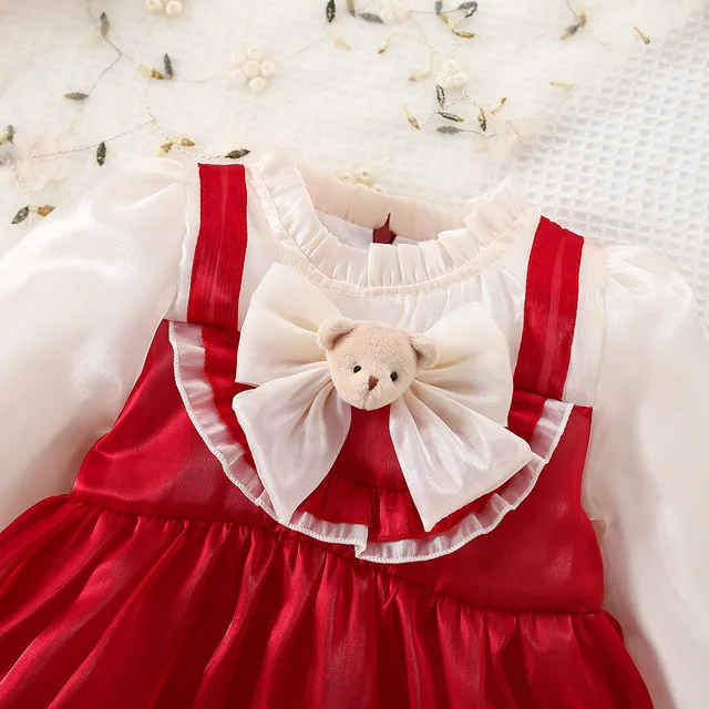 Robe de princesse à manches longues avec nœud pour petite fille, vêtements doux pour enfants de 0 à 3 ans, nouvelle collection printemps automne – Image 4