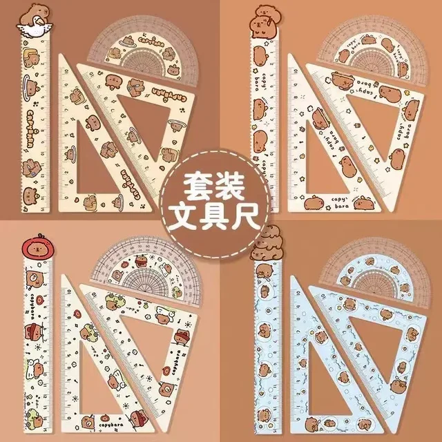 4pcs/set Creative Acrylic Capybara Set of Rulers Drawing Tools Cute Cartoon Soft Ruler Set Office Supplies Set Square – Image 3