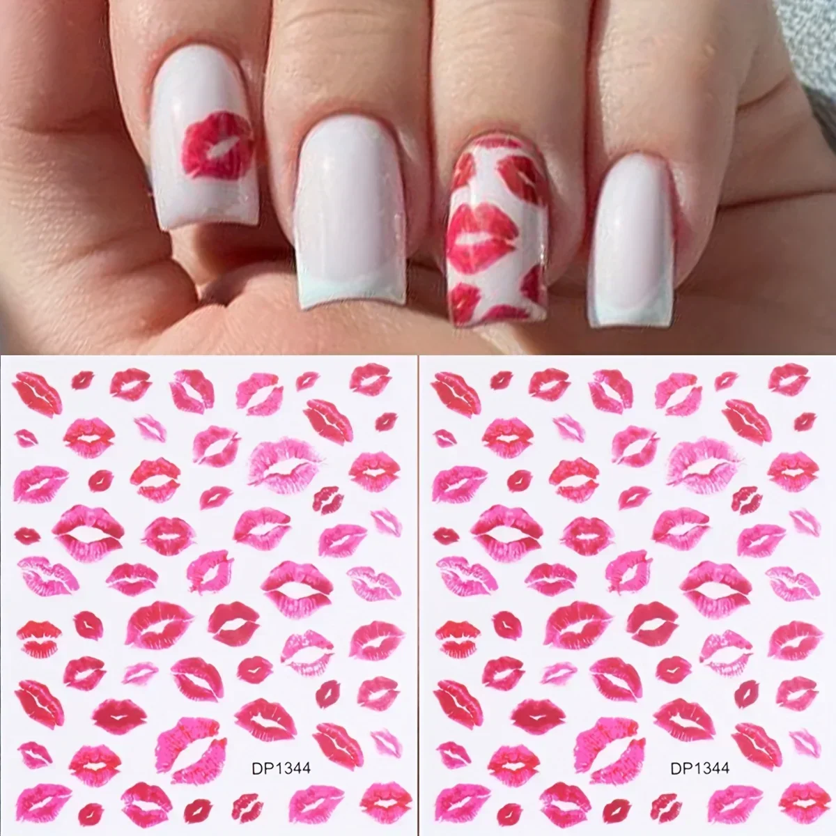 Autocollants pour ongles imprimés Fantasy Heart & Kiss – Autocollants auto-adhésifs à finition mate pour manucure facile à faire soi-même, à usage unique