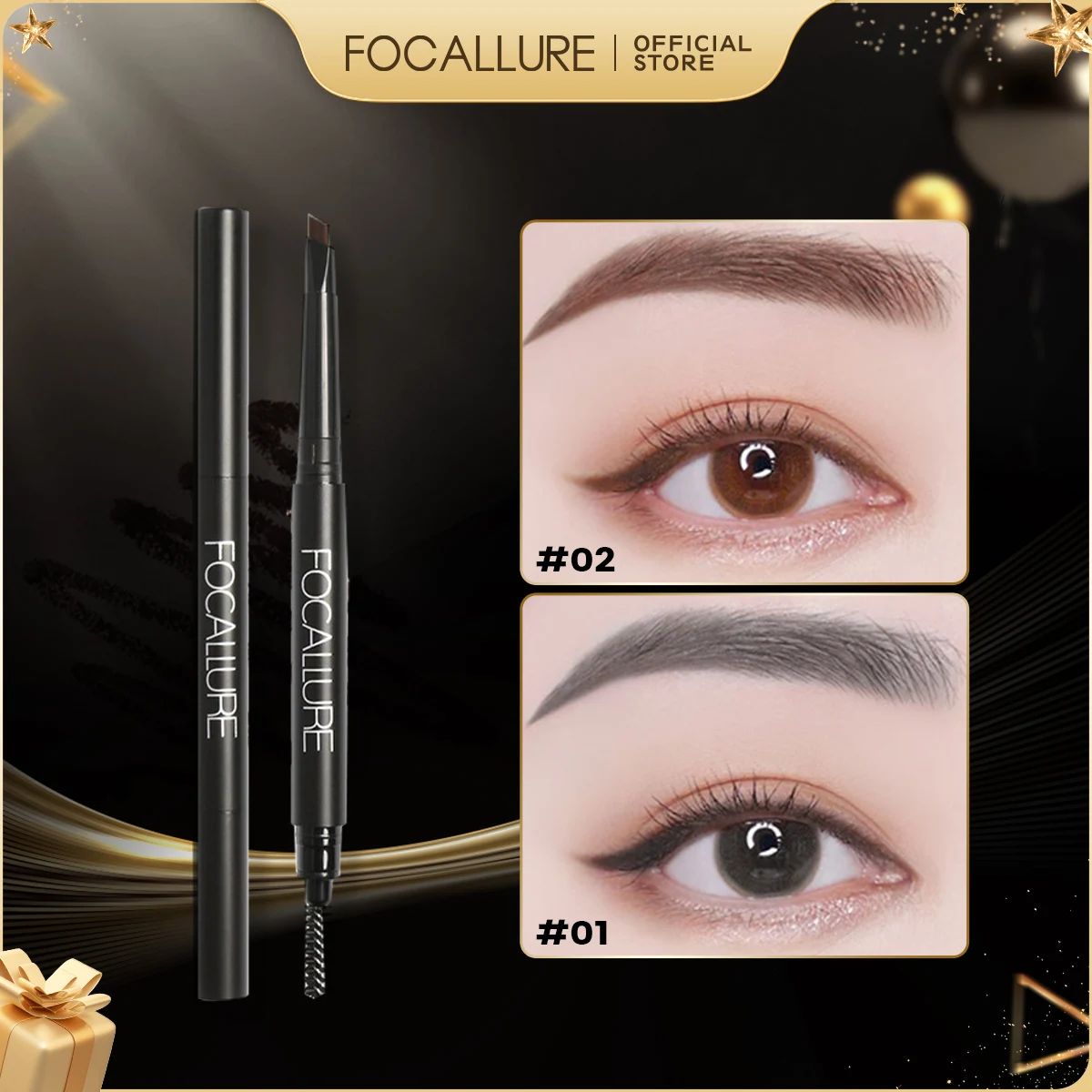 FOCALLURE 3 couleurs crayon à sourcils précis sourcils Eyeliner longue durée imperméable blond brun sourcils maquillage cosmétiques outils