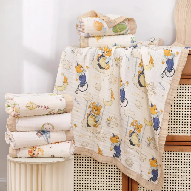 Couverture d'emmaillotage en mousseline imprimée pour nouveau-né, serviette de bain respirante pour bébé, gaze de coton environnementale, 6 couches – Image 3