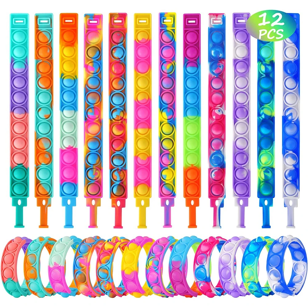 12 pièces Fidget Toys Pop Bracelet cadeaux de fête Bracelets à bulles Push Poping sensoriel anti-Stress jouets pour enfants cadeaux pour enfants