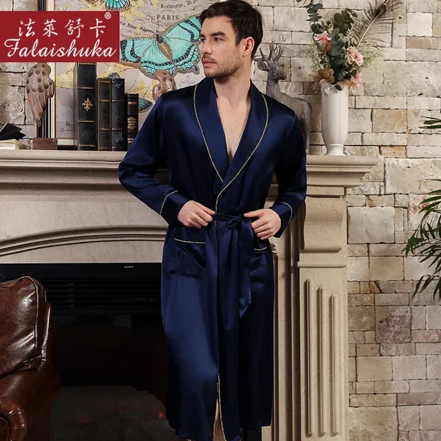 Section V-Neck Sleepwear Full Sleeve Nightwear Plus Size 2XL New Luxury Mens Sleeprobe Silk Robes Male Pajamas For Man – Image 4