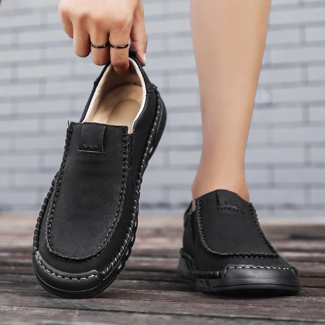 Mocassins plats en cuir fendu faits à la main pour hommes, chaussures décontractées, baskets confortables, qualité, nouveau, taille 46 – Image 6