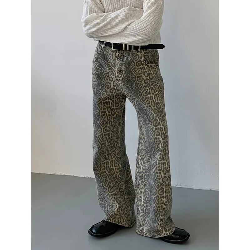 Jean Léopard Taille Haute pour Femme, Pantalon Droit Hip Hop, Streetwear, Harajuku, Style Y2K, Jambes Larges, Denim Fjj