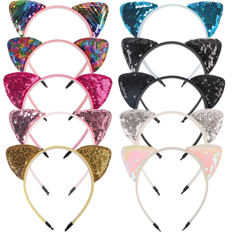 1PC paillettes chat oreille bandeaux filles fête bandeaux mignon paillettes chat oreille bandeau Kitty bandeaux enfants fête cheveux accessoires