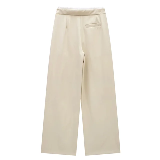 TRAF femmes pantalons Baggy pantalons larges femme tenue de bureau plis pantalons noirs pour femmes automne décontracté taille haute pantalon formel – Image 5
