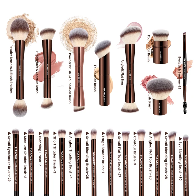 MAANGE 20 pièces/ensemble pinceaux de maquillage professionnels Double extrémité fond de teint correcteurs Blush ombres à paupières brosse pour mélange de poudre de crème liquide – Image 6