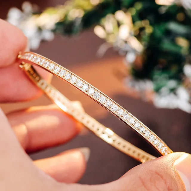 Provence Width Luxury Bracelet 14KGold DEF/VVS Lab Diamonds full band Simple Bangle For Women Fine Jewelry Personalized Custom – Image 2