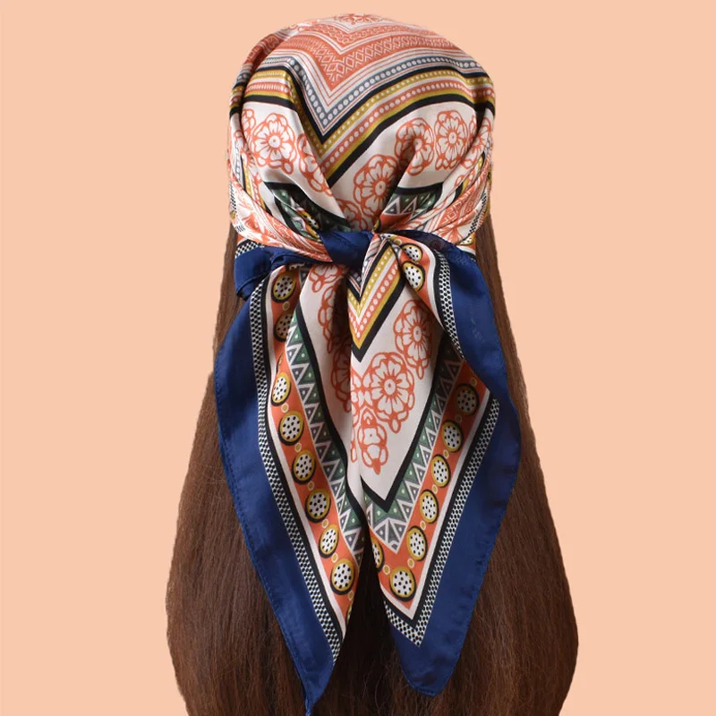 Haute qualité été Hijab écharpe femmes soie Imitation Foulard bandes de cheveux Foulard femme châles enveloppes ruban carré Bandanas