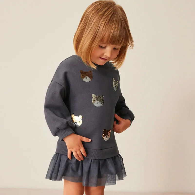 Robes princesse pour filles, 2-7T, ours, perles, pour automne et printemps, manches longues, vêtements de fête pour filles, frocs mignons pour bébés