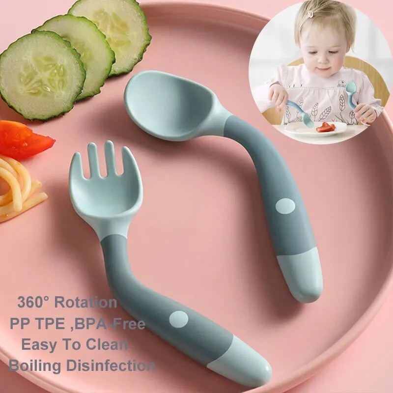 Vert BAP Gratuit Enfants Apprendre À Manger Formation Vaisselle Twist Fork Cuillère En Silicone PP Cuillère Douce