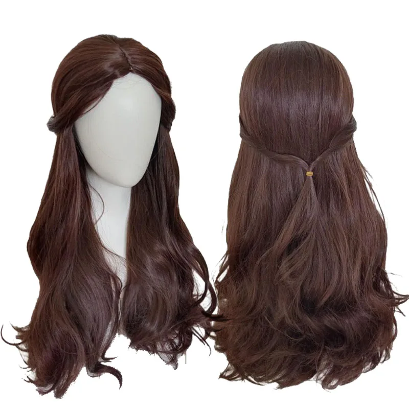 La Belle et la bête princesse Belle perruque Cosplay Costume femmes longues ondulées synthétiques brun cheveux bouclés Halloween fête jeu de rôle perruque