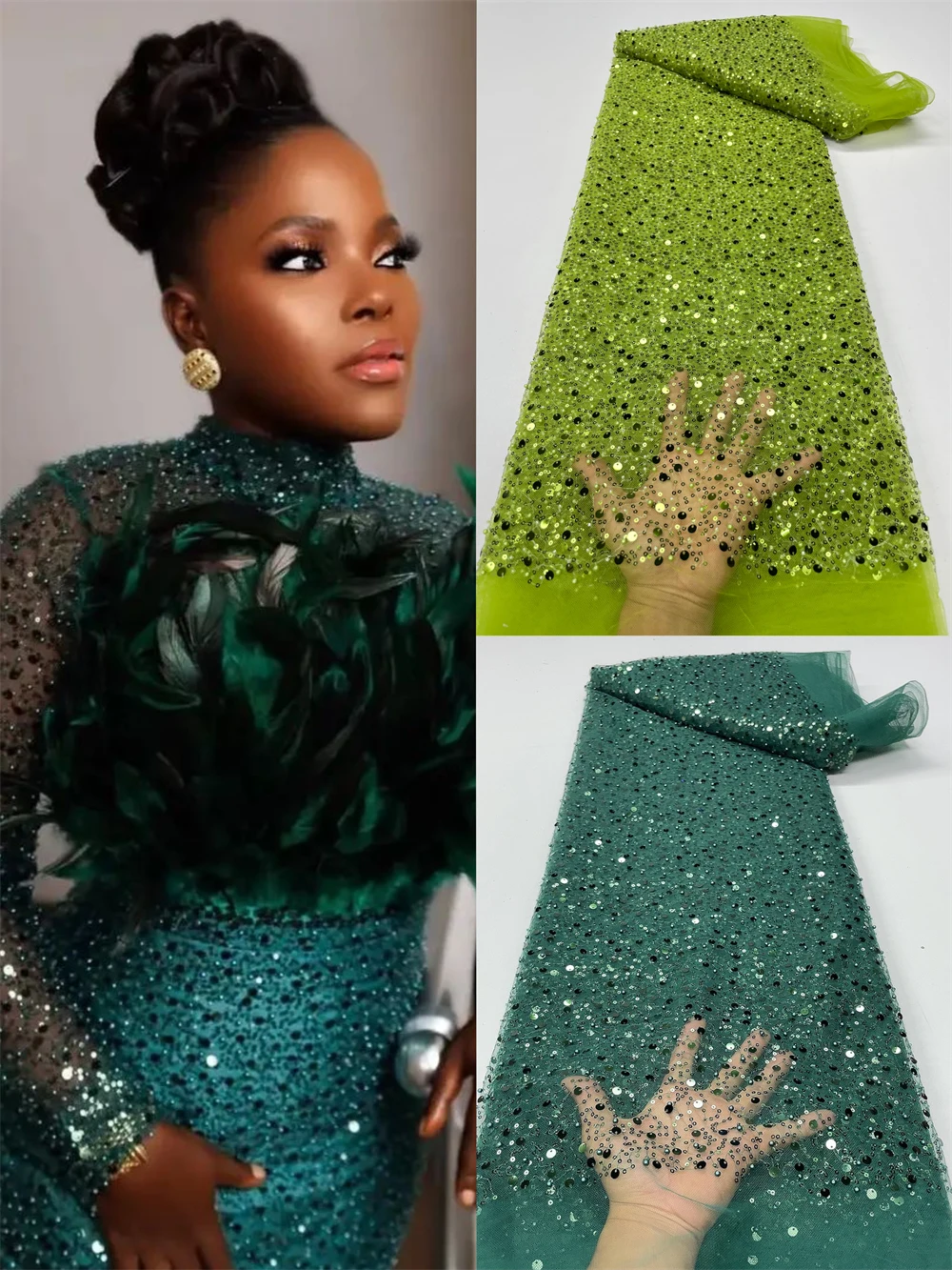 Tissu africain en dentelle avec paillettes, broderie nigériane, Tulle français, filet en dentelle pour fête de mariage, matériel de couture QF195