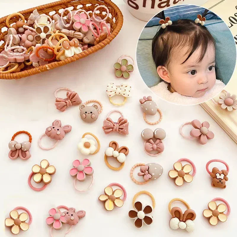 Artificiel astique à cheveux de dessin animé mignon pour filles, ours, lapin, élastique, vêtements de sauna, nœud de fleur, bébé, enfants, accessoires pour cheveux, ornements, lot de 50 pièces