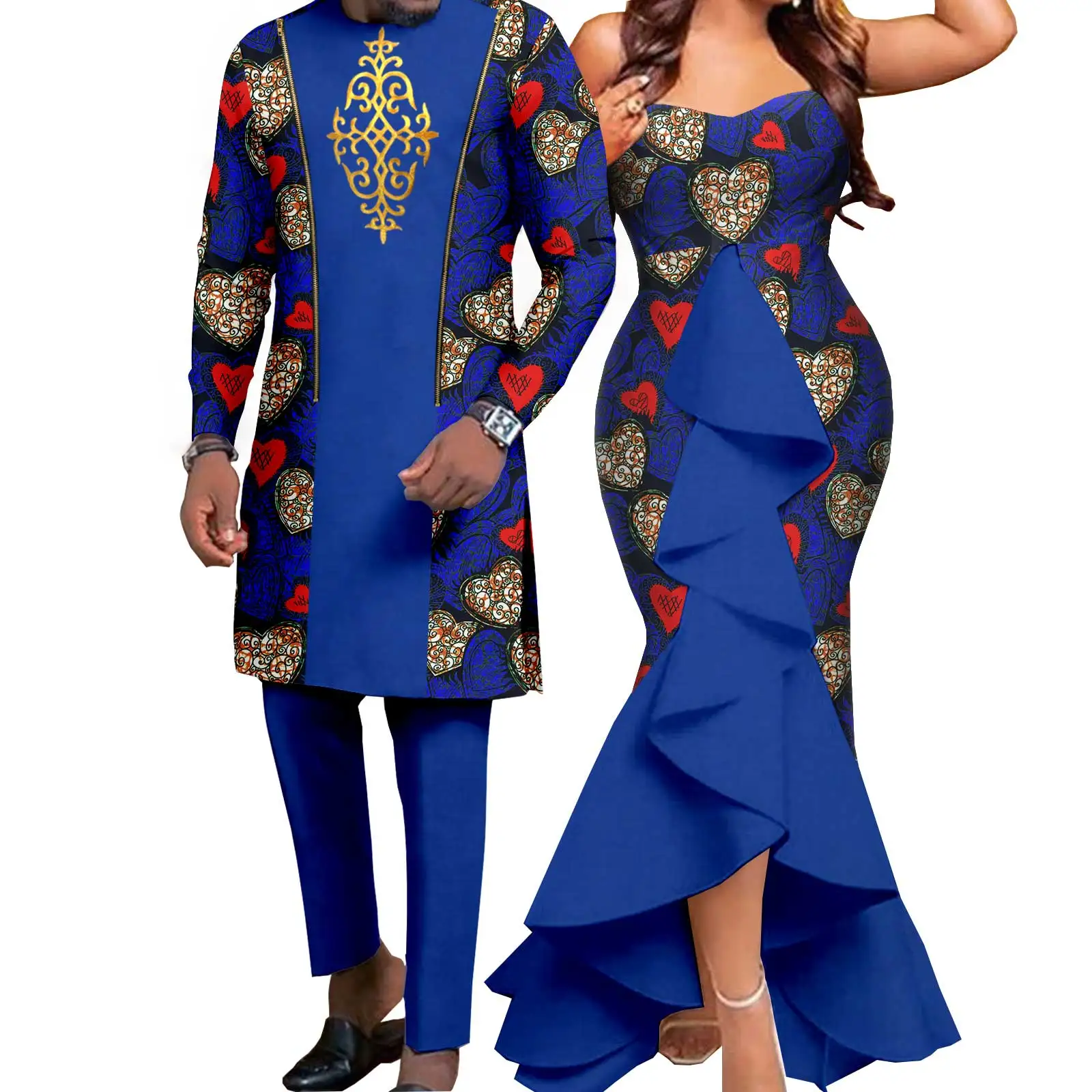 Dashiki – robes sirène pour femmes africaines, tenues assorties pour hommes, ensembles de pantalons Bazin Riche, vêtements de Couple africains pour mariage Y22C080