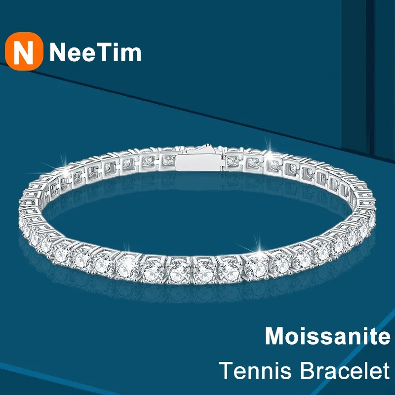 NeeTim 3mm 4mm 5mm 6.5mm Bracelet de Tennis Moissanite Original s925 en argent Sterling Bracelets de diamant de laboratoire pour femmes hommes avec GRA