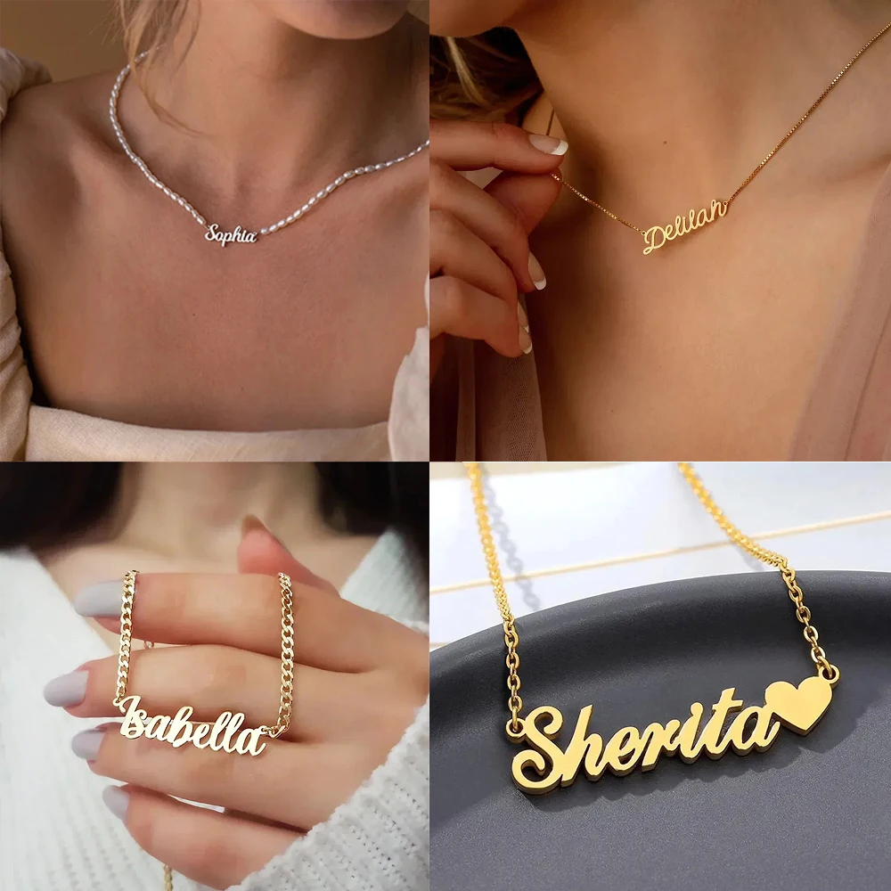 Collier avec nom personnalisé, ras du cou doré pour femmes et hommes, colliers en acier inoxydable, bijoux à la mode personnalisés, cadeau de Couple