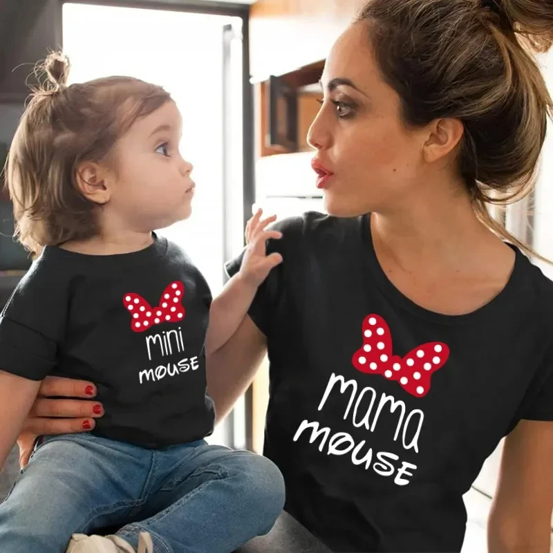 T-shirt Coréen Mama Mouse et Mini Mouse pour Enfants, Tenues de Dessin Animé, Vêtements Assortis pour la Famille