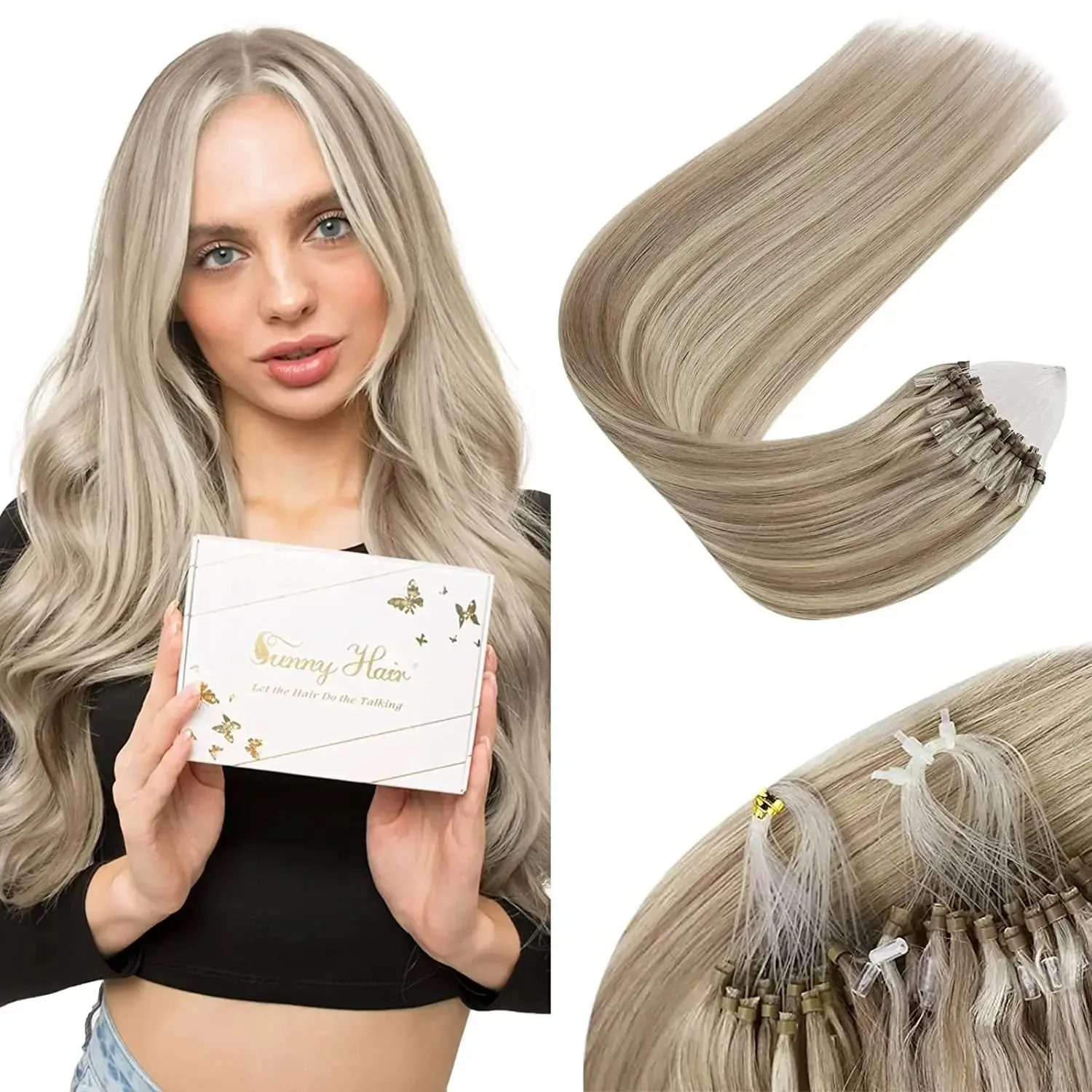 VeSunny Micro Extensions de cheveux blond platine Microlink Extensions de cheveux Fusion à froid Micro Extensions de cheveux humains 50g cheveux naturels