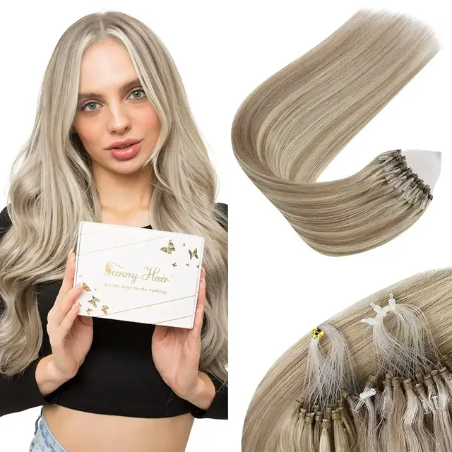 VeSunny Micro Extensions de cheveux blond platine Microlink Extensions de cheveux Fusion à froid Micro Extensions de cheveux humains 50g cheveux naturels