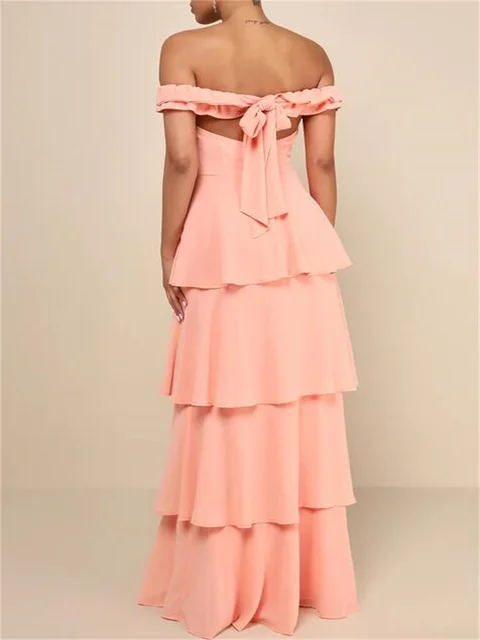 Robe Maxi Superposée Sans Bretelles Pêche pour Femme, Aqua Wave Temperament, Soirée de Demoiselle d'Honneur initiée par la Carte, Peu importe, 2024 – Image 2