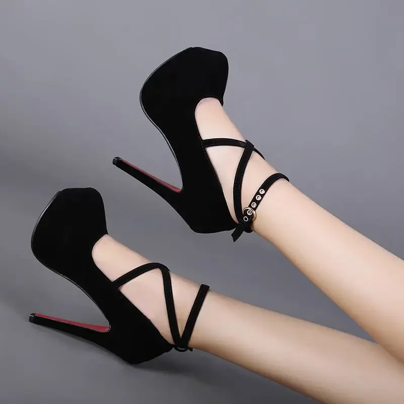 Sandales classiques à talons hauts pour femmes, chaussures d'été, escarpins à lanières, plateforme, lanière à la cheville