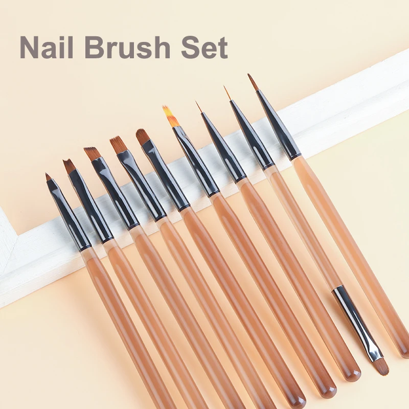 9 pièces poignée acrylique dégradé effet floraison ongles UV Gel Liner brosse dessin stylo peinture rayures fleur manucure Nail Art outils