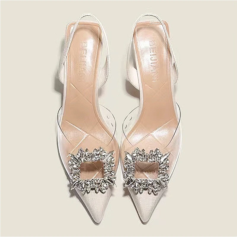 Talons hauts en cristal transparent pour femmes, Parker pointu, confortable, nouveau, sexy, document solide, mode printemps et automne, banquet