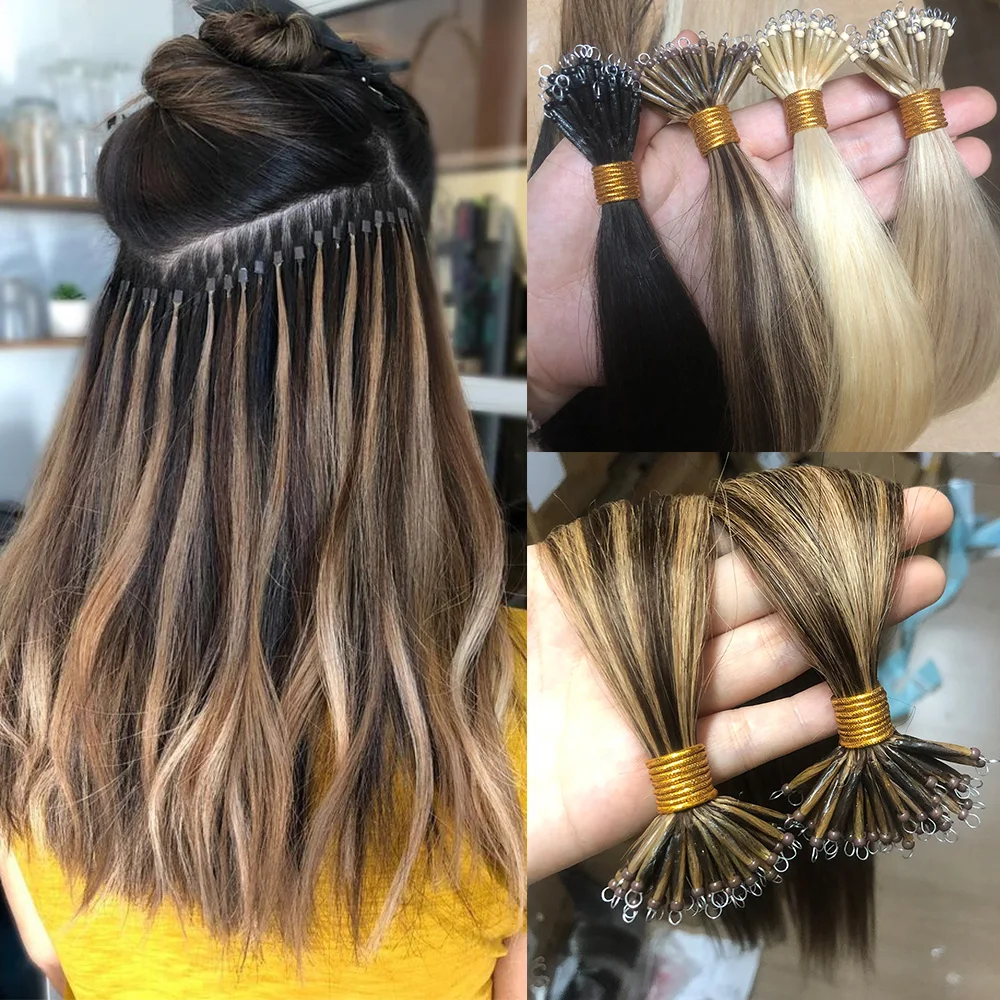 Micro Links-Extensions de Cheveux Naturels Lisses, Couleur Noir, Marron, Blond, 18 Pouces, 50 Pièces