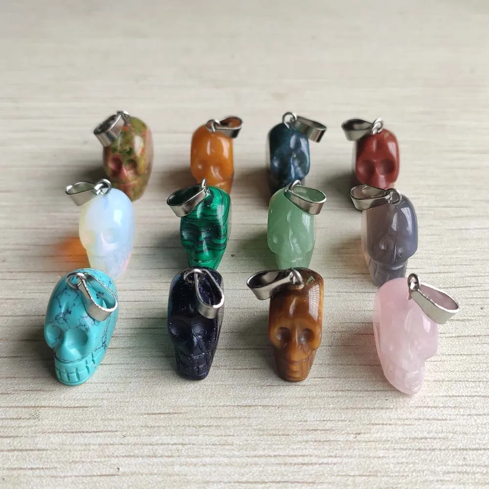 Pendentifs tête de mort en pierre naturelle mixte, breloques pour la fabrication de bijoux à bricoler soi-même, 12 pièces/lot, vente en gros, livraison gratuite