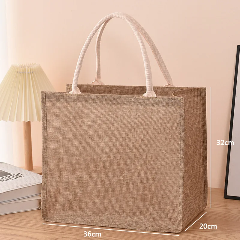 Sac en lin sacs en coton peints à la main sacs d'imitation portables en Jute sacs en lin sacs à provisions sacs laminés