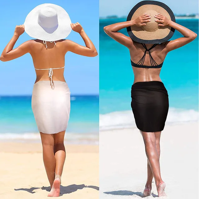 Jupe courte en mousseline de soie pour femmes, Industries ong, coverups pour maillots de bain, bikini de plage, rond, transparent, écharpe – Image 4
