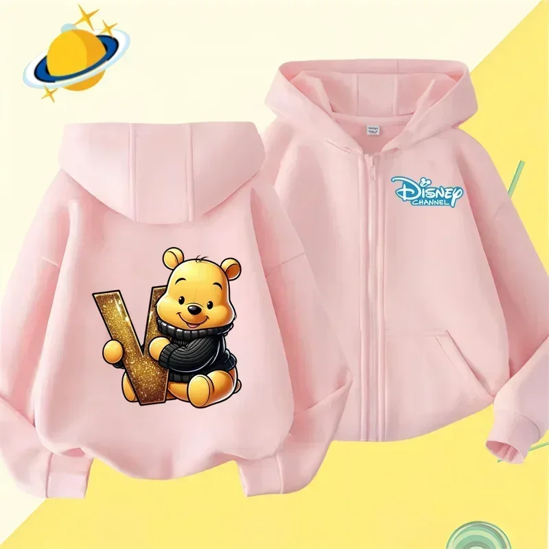 Winnie l'ourson-Sweat à capuche zippé à manches longues pour garçons et filles, chemise de protection, pull Harajuku, sweat à capuche décontracté Disney, automne et hiver, nouveau