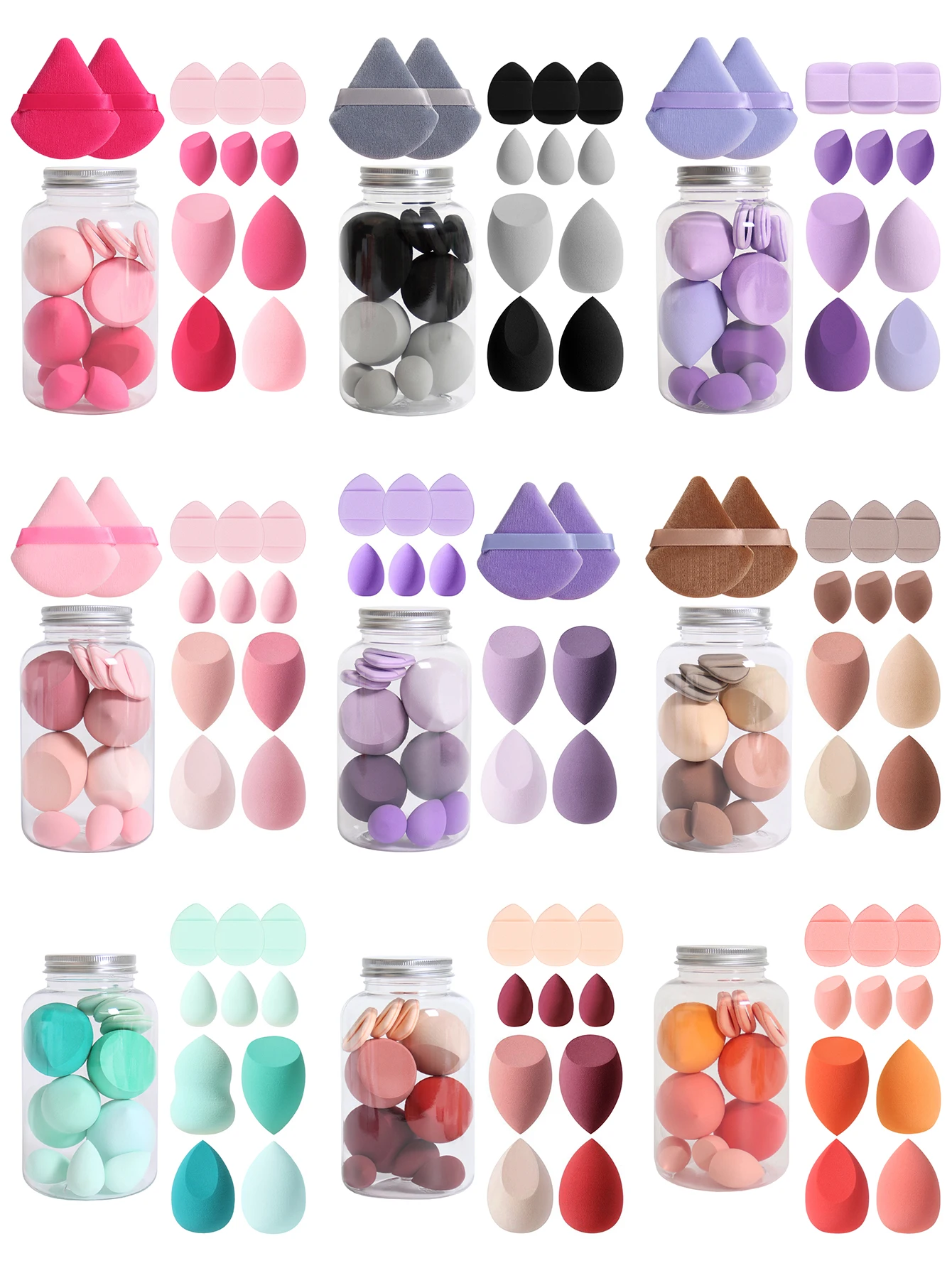 Ensemble d'éponges de maquillage 12 pièces avec pot de rangement sans Latex, bouffantes de doigts d'éponge de maquillage, bouffantes cosmétiques de fond de teint humide et sec à double usage